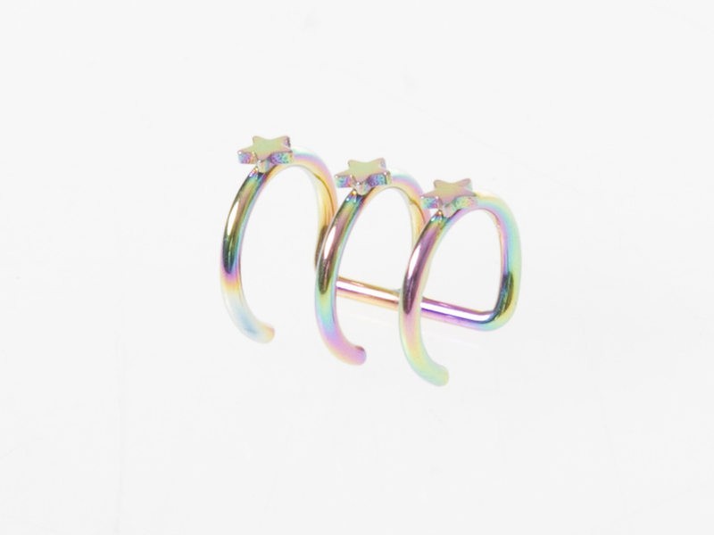 男女兼用ファッション シンプル 星飾り 3段式 ピアス イヤーカフ イヤリング 挟むタイプ 1個入り#レインボー拍卖