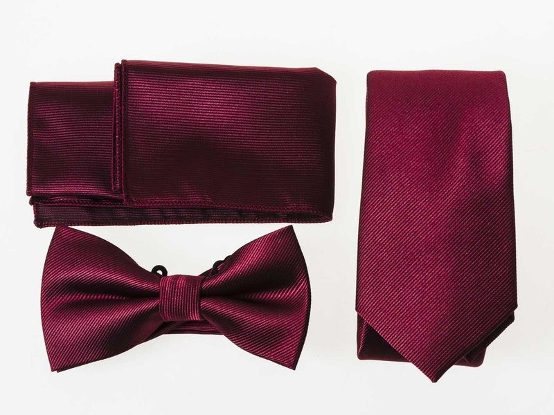 メンズファッション ビジネス カジュアル ネクタイ×蝶ネクタイ×ポケットチーフ セット#ワインレッド拍卖