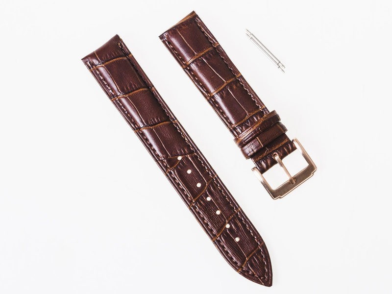 ファッション 男女兼用 腕時計 交換用 本革 ワニ革風仕上げ ベルト バンド 金色尾錠#幅20mm ブラウン拍卖