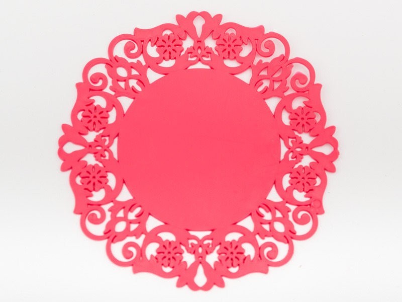 キッチン雑貨 透かし彫り模様 シリコン製 ランチョンマット コースター 直径20cm#ローズ拍卖