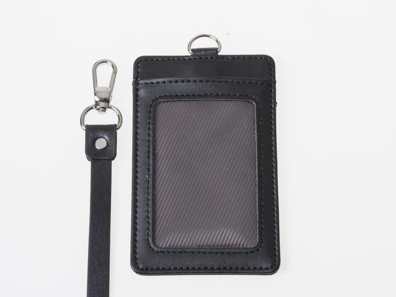 上質感 2層タイプ IDカードネームホルダー 名札ケース 縦型 PUストラップ付き#ブラック拍卖