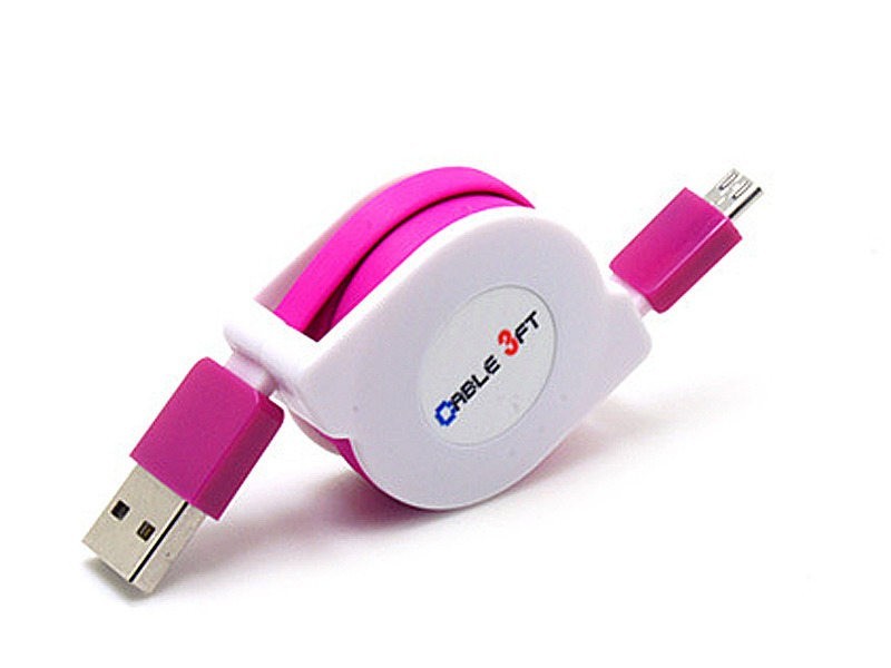 USBケーブル 巻き取り 伸縮タイプ MICRO USB TO USB 充電 データ転送 カラフル SP版#2メートル#ローズ拍卖
