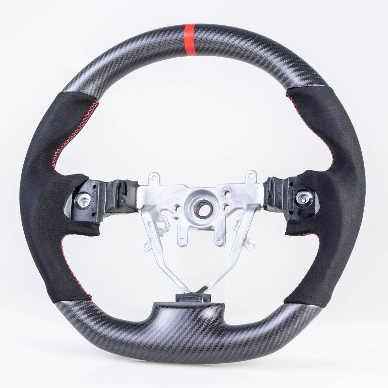 スバル用 インプレッサ WRX STI フォレスター用 2008-2014 D型 ステアリング ハンドル マットカーボン×本革スエード×赤い輪デザイン拍卖