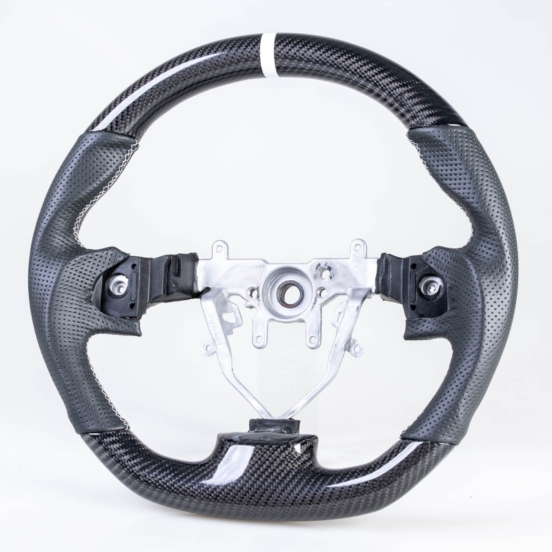 スバル用 インプレッサ WRX STI フォレスター用 08-14 D型 ステアリング ハンドル カーボン×本革パンチングレザー×白い輪デザイン拍卖