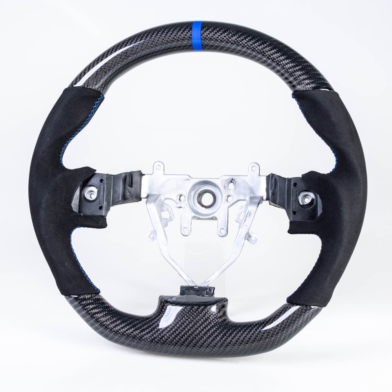 スバル用 インプレッサ WRX STI フォレスター用 2008-2014 D型 ステアリング ハンドル カーボン×本革スエード×ブルー輪デザイン拍卖