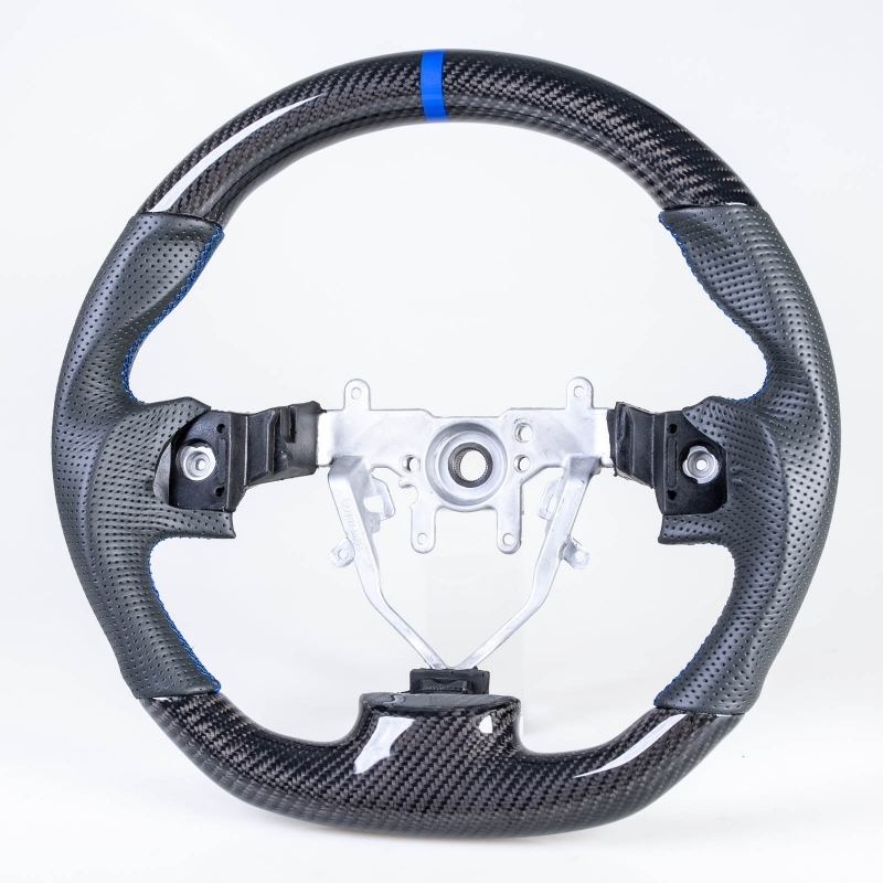 スバル用 インプレッサ WRX STI フォレスター用 2008-2014 D型 ステアリング ハンドル カーボン×本革レザー×ブルー輪デザイン拍卖