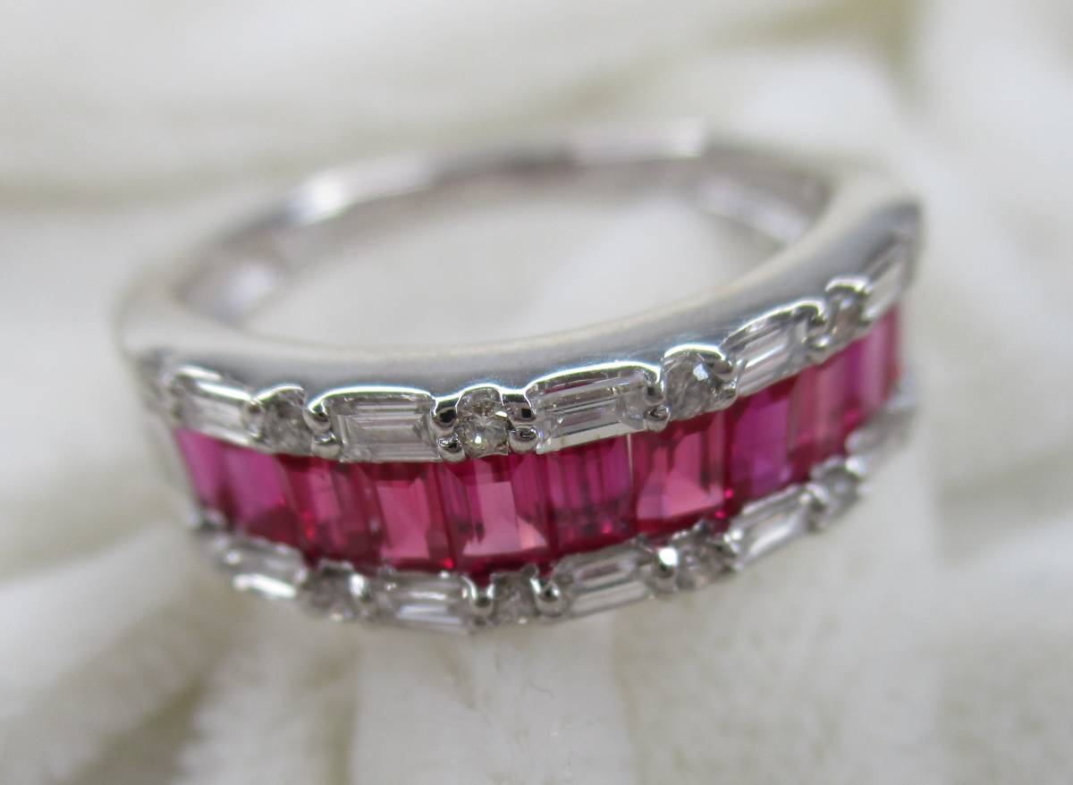 R-132 ルビー ダイヤ プラチナリング ルビー1.10ct ダイヤ0.32ct 鑑別書付き拍卖