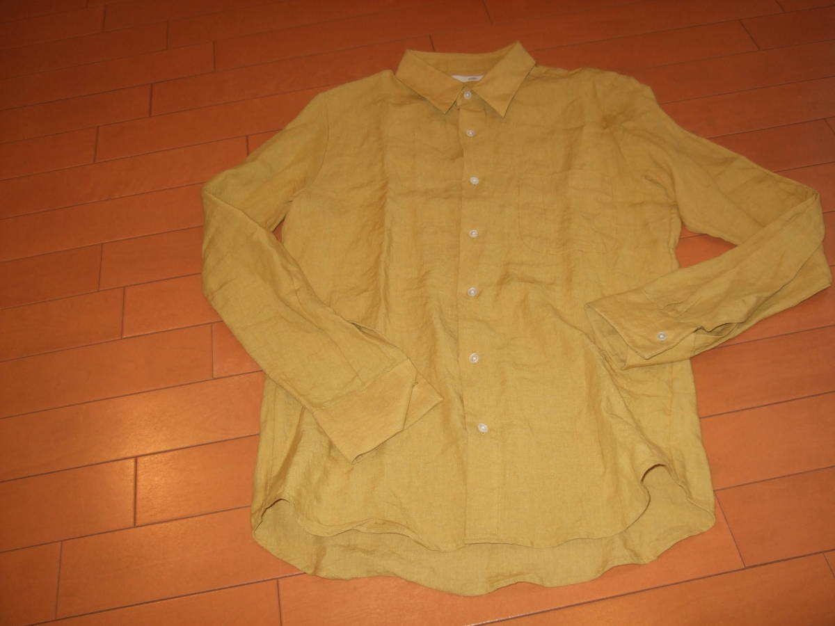 良品☆KURO 麻100%シャツ☆マスタード色 サイズ0拍卖