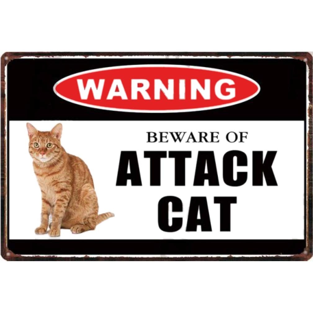 A643 メタル サイン 金属 製 ブリキ 看板 プレート パネル 店 注意 警告 危険 動物 ペット かわいい 茶 トラ 猫 【4744】拍卖