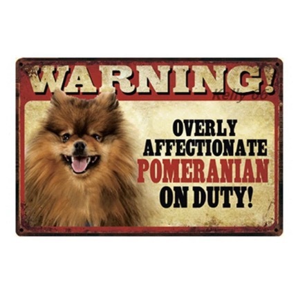 A811 メタル サイン 金属 製 ブリキ 看板 プレート パネル 注意 警告 危険 防犯 動物 ペット 猛 犬 ポメラニアン【3187拍卖