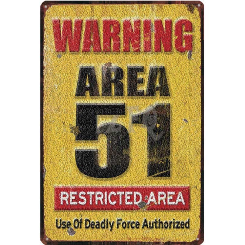 A648 メタル サイン 金属 製 ブリキ 看板 プレート おもしろ ジョーク 警告 注意 危険 防犯 宇宙 人 エリア51 UFO【2857】拍卖