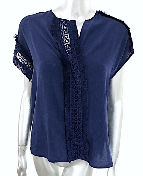 二点落札で送料無料! 2A21 極美品 シルク100% BY MALENE BIRGER バイマレーネビルガー スキッパーブラウス 半袖 32 ネイビー トップス拍卖