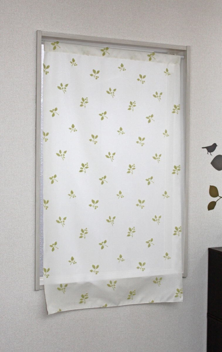 小窓 パイルレースカフェカーテン リーフ柄70×120cm グリーンkaei-26041-120拍卖