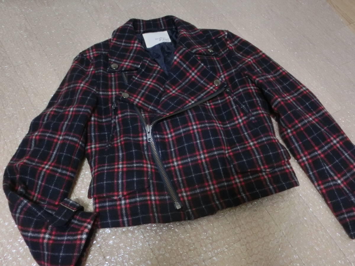 the rollers for student Banner Barrett/バナーバレット/チェック柄ウール混ライダース風ジャケット♪紺X赤白/size0/定形外可拍卖