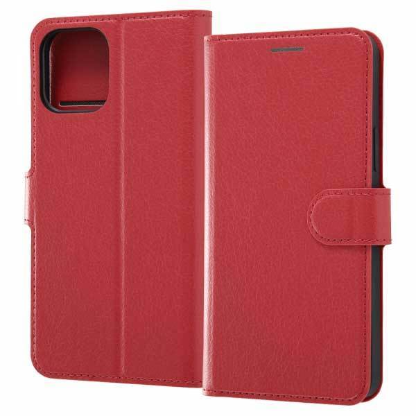 iPhone 12 12Pro 手帳型ケース レッド 耐衝撃 手帳カバー カードポケット 収納 スタンド シンプル RT-P27ELC1-R拍卖