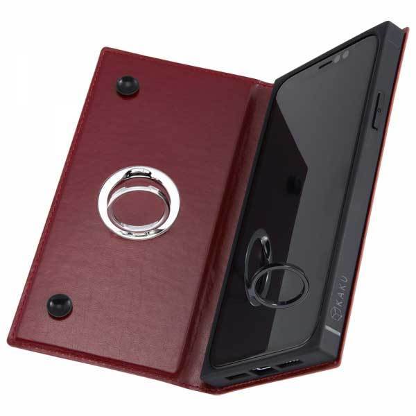 iPhone XR 手帳型ケース レッド 耐衝撃レザーカバー リング付 四角 TPU 落下防止 シンプル イングレム IN-P18KBC1-R拍卖