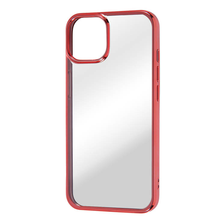 iPhone 14 13 クリア スマホ ケース カバー メタリック フレーム レッド 透明 耐衝撃 頑丈 丈夫 ストラップホール拍卖