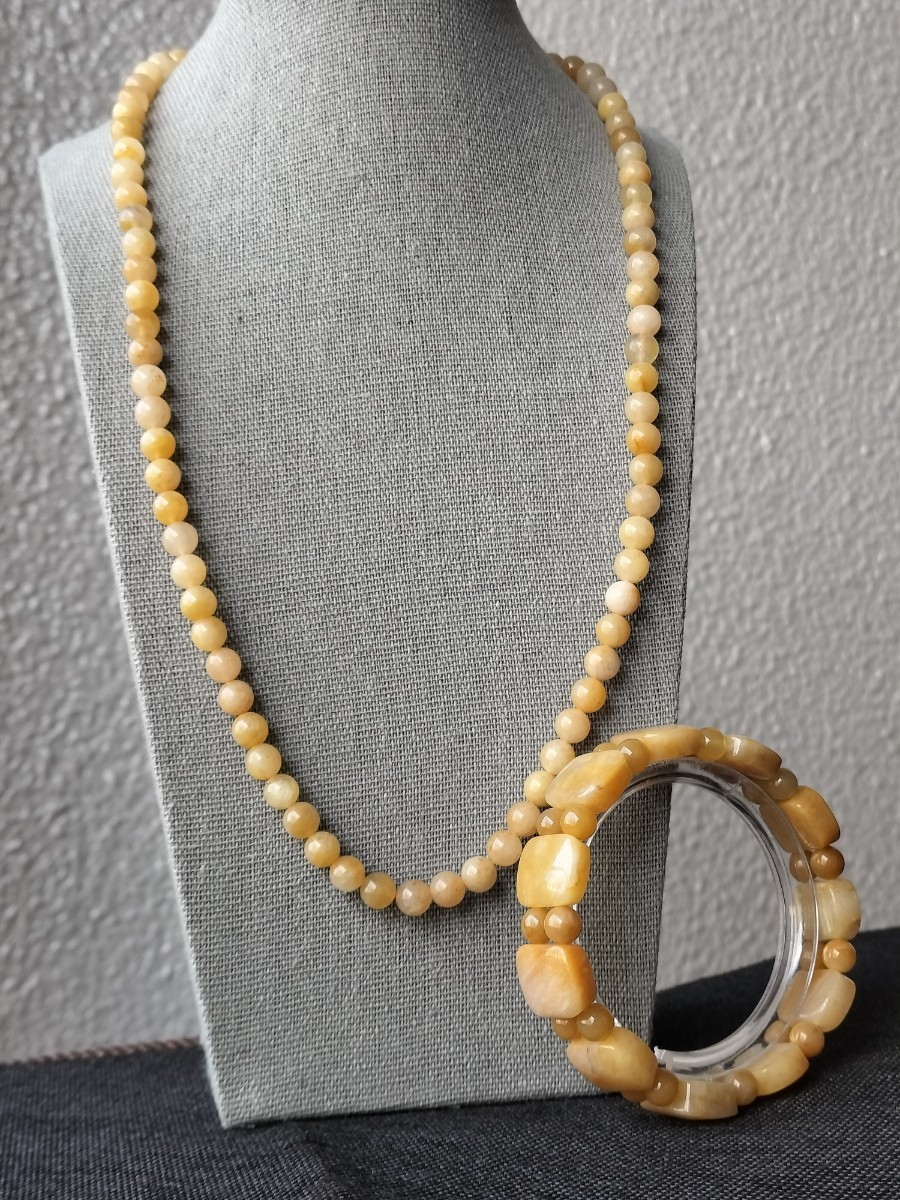 天然石 天然黄龍玉 黄玉  セット ブレスレット ネックレス バングル拍卖