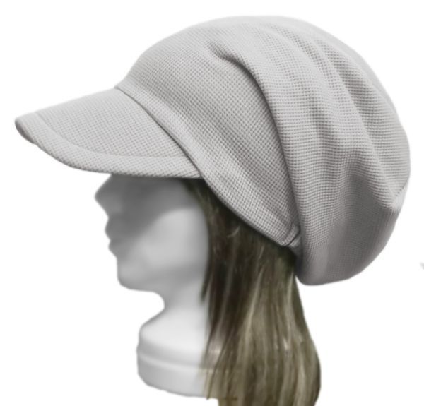 【ラスト1点】 ハンドメイド◆つば広ルーズキャスケット◆UV加工・吸水速乾 ワッフル織ニット/グレー ◇紫外線対策・ゆったりサイズ◇拍卖