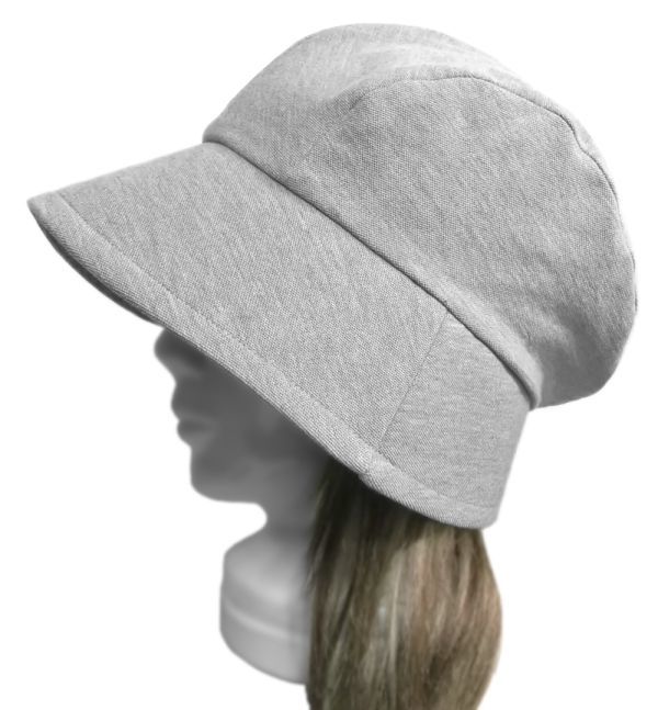 ハンドメイド◆つば広ハンチングクロッシェ◆鹿の子織コットンニット/杢グレー ◇紫外線対策・ゆったりサイズ・小顔効果・オールシーズン拍卖