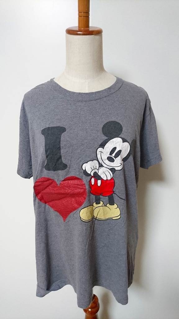 ☆ DISNEY ミッキー Tシャツ プリント半袖 グレー レディース【XL】古着 ◆8627◆拍卖