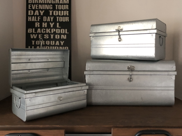 トランクボックス3個セット(S/M/L各1個) ブリキ レトロ 小物入れ 収納ボックス インダストリアル 西海岸 ブルックリン拍卖