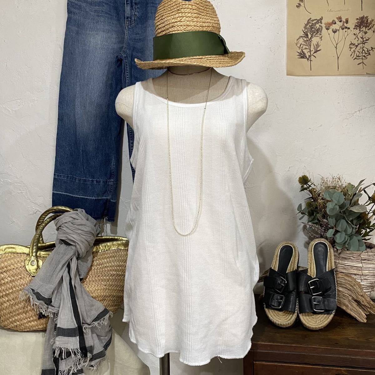 nano universe *エンボスデザインノースリーブ* サーマルデザインノースリーブ/タンクトップ/ノースリーブ/ラウンドデザインタンクトップ拍卖