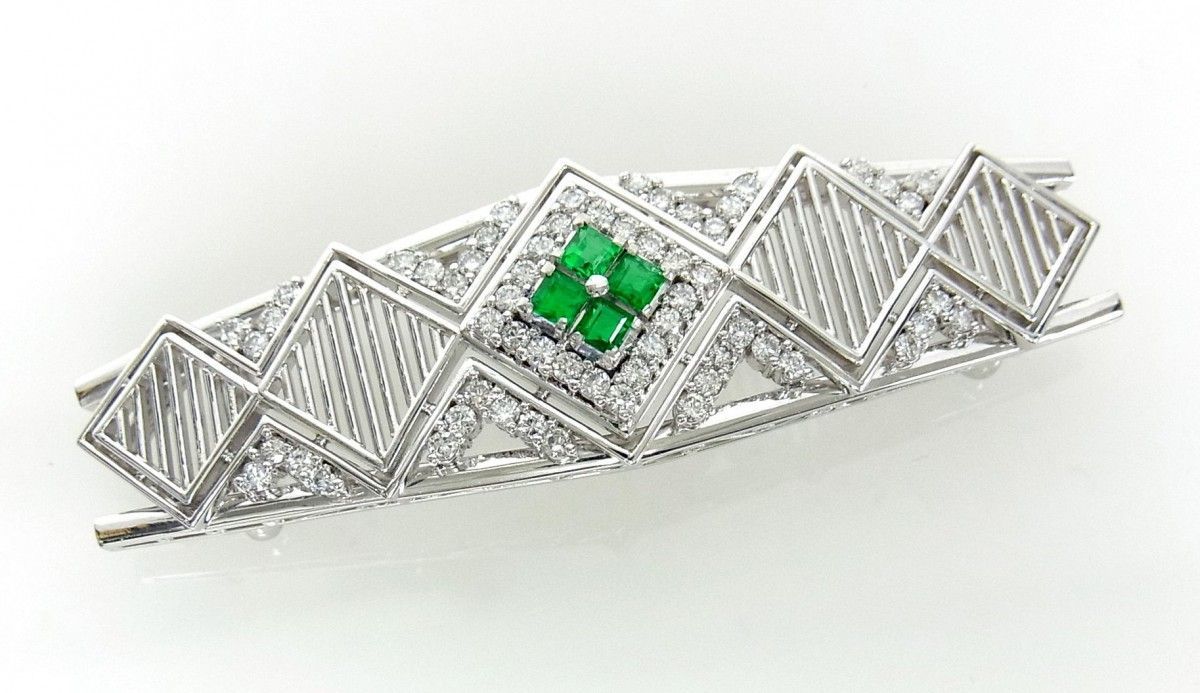 天然エメラルド 天然ダイヤモンド 熟練職人が手作りしたプラチナ製 高級帯留 卸価格 商品動画あり 送料無料拍卖