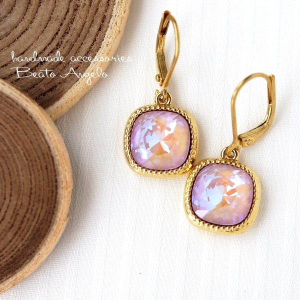 ◇◇+angelo+スワロフスキー 4470のピアス(p-040)Cダスティピンクディライト G 一粒 フレンチフック拍卖