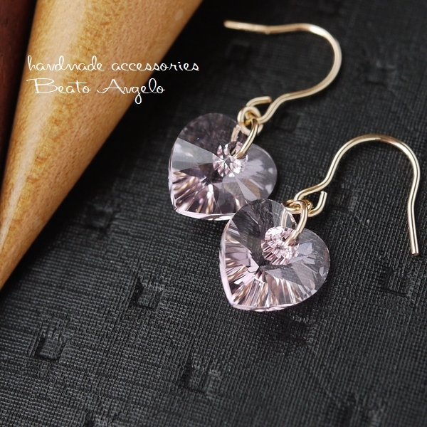◇◆+angelo+K14GF スワロフスキー 6228のピアス(p-083)ロザリン ハート ピンク ※在庫限り拍卖