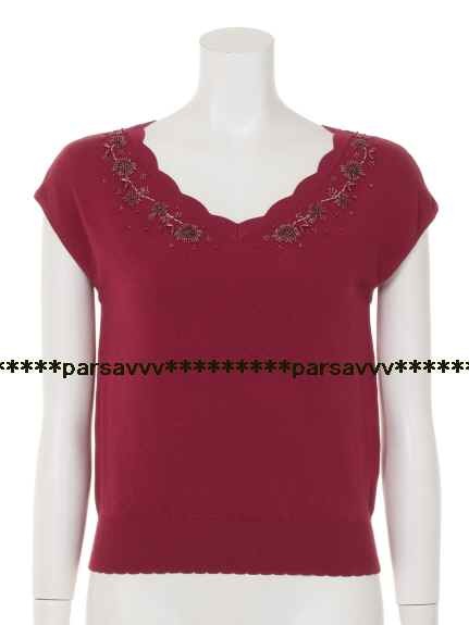 新品紙タグ付*LAISSE PASSE レッセ・パッセ*オールドローズ クラシカル フラワー ビーズスカラップ プルオーバー 38 エンジ カットソー拍卖