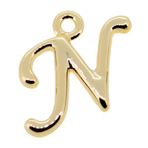 アルファベット イニシャル チャーム Nの文字 ゴールドカラー メタルパーツ 16KG金メッキ拍卖