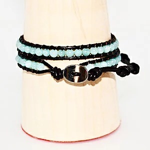 ラップブレス 2連レザー クォーツァイト パワーストーン メンズ&レディース拍卖