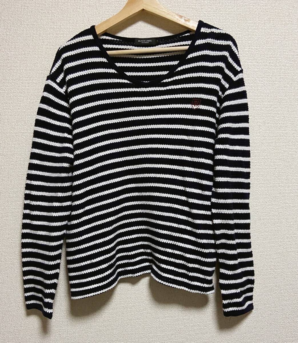 美品 サイズ4(LL) ブラックレーベルクレストブリッジ ボーダー ニット 長袖 ネイビー BLACK LABEL CRESTBRIDGE XL拍卖