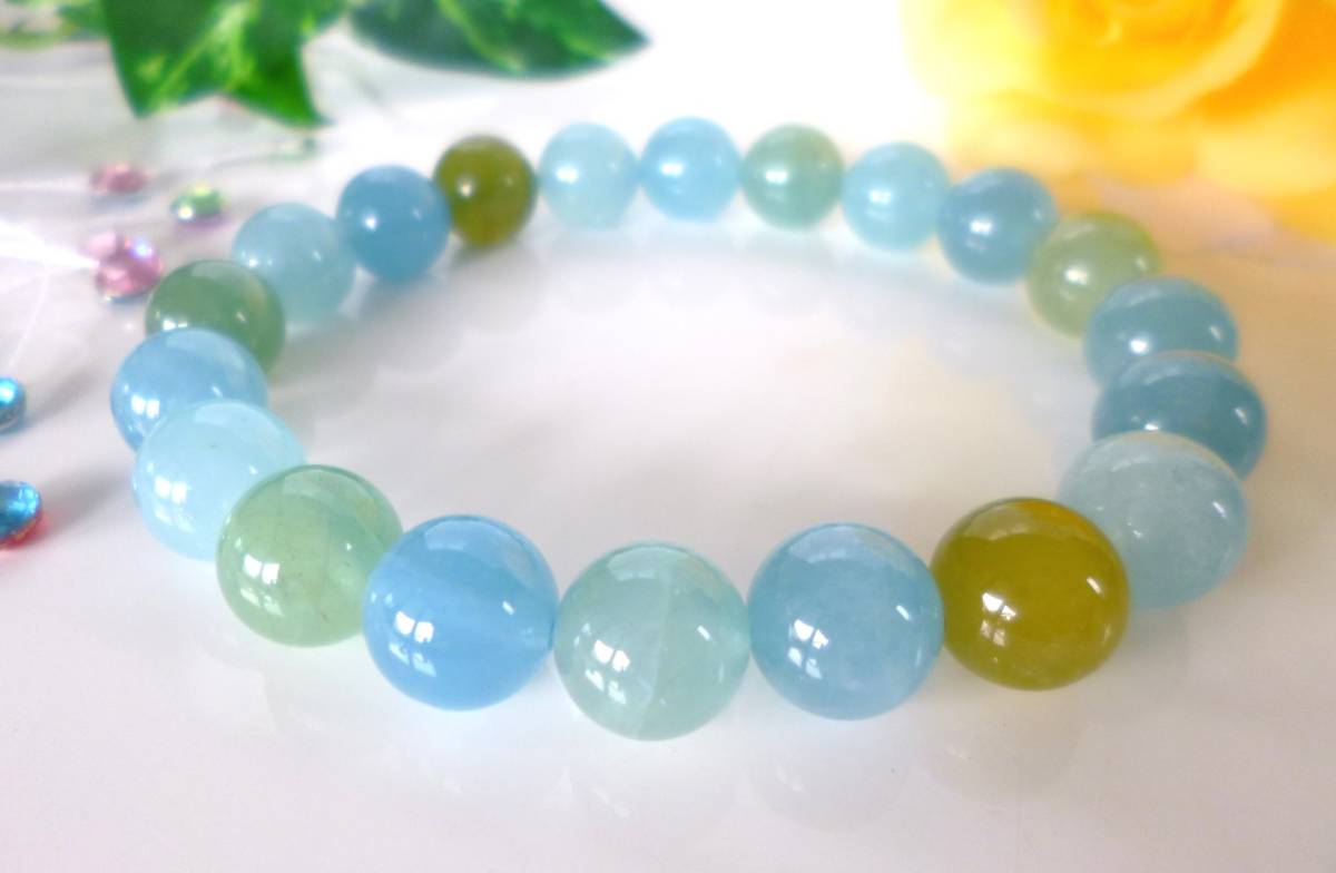 ☆愛と平和☆幸せな結婚☆永遠の若さ喜び☆海のパワー☆穏やかな癒し☆高品質AAA☆マルチカラーアクアマリン☆ ☆10mm☆17cm☆拍卖