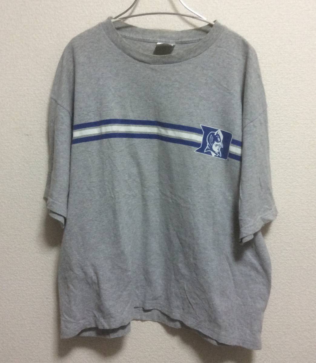 adidas アディダス◇Tシャツ ビックロゴ 両面 BLUE DEVILS adidas SOCCER コラボ USA製 L霜降り グレー ビンテージ拍卖