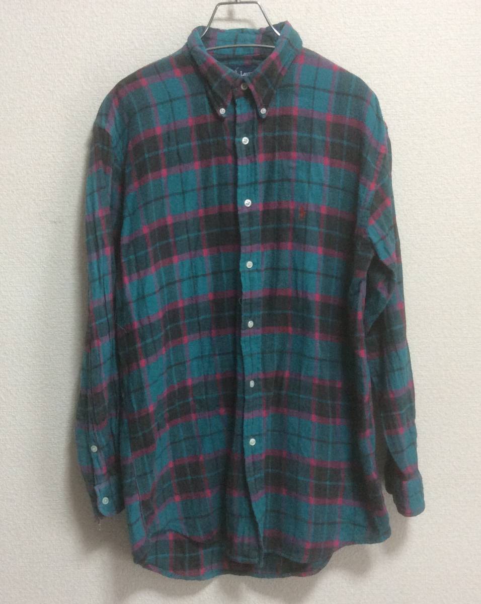 ポロ ラルフローレン POLO RALPH LAUREN 長袖ネルシャツ メンズ BLAIRE スモールポニー チェック ビンテージ M拍卖