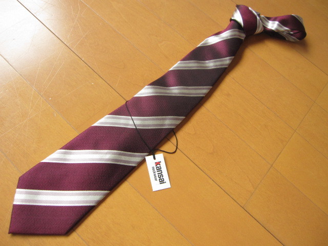 *新品*  KANSAI neckwear  ネクタイ  エンジ系 ストライプ  寛斎拍卖
