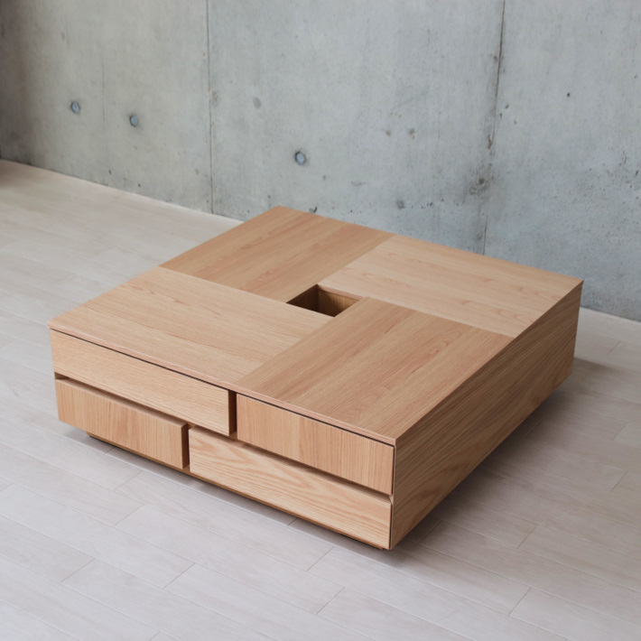 Mono 引出し5杯 リビングテーブル センターテーブル 正方形 80 オーク ナラ 和モダン おしゃれ ナチュラル 天然木 木製 収納 日本製 国産拍卖