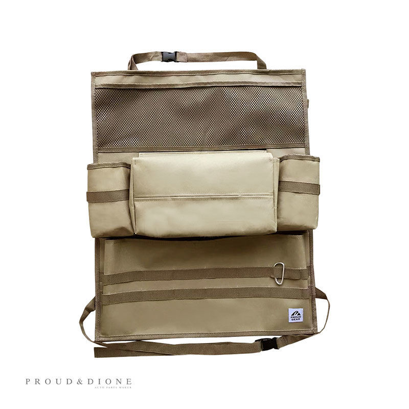 シートバックポケット キックガード シート背面汚れ防止 収納 サンドカーキ ヘッドレスト取付 カラビナ PROUD GEAR プラウドギア PGR-107拍卖