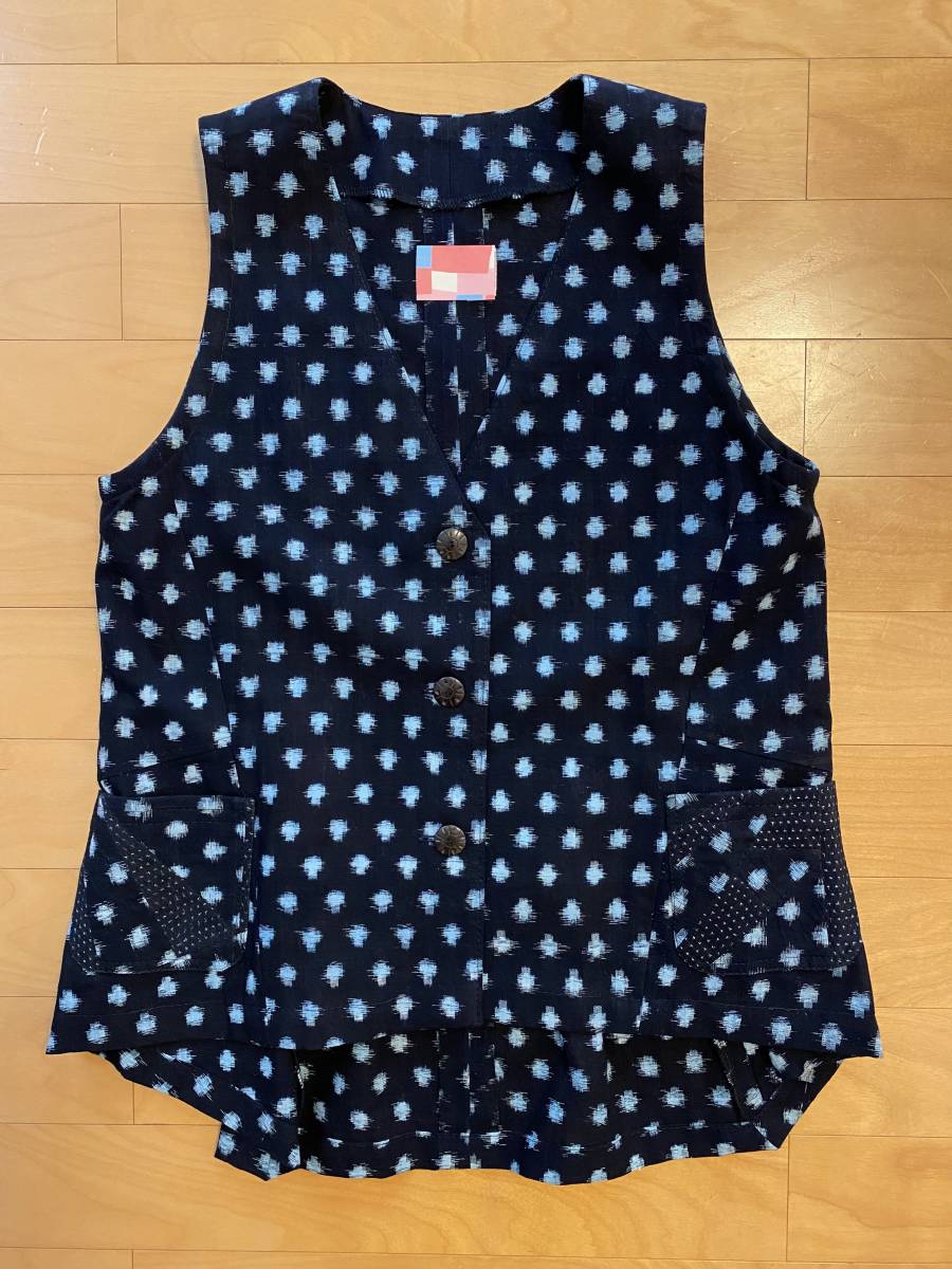 ☆即決☆ 古布100% 着物リメイク 絣ベスト 雪絣 雪ん子 藍染 百貨店拍卖