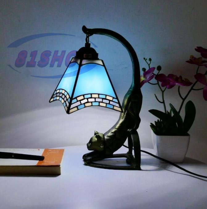 「81SHOP」☆新品☆ ティファニーランプ ネコ アンティーク風 ティファニー技法 ステンドグラス照明 テーブルランプ インテリア拍卖