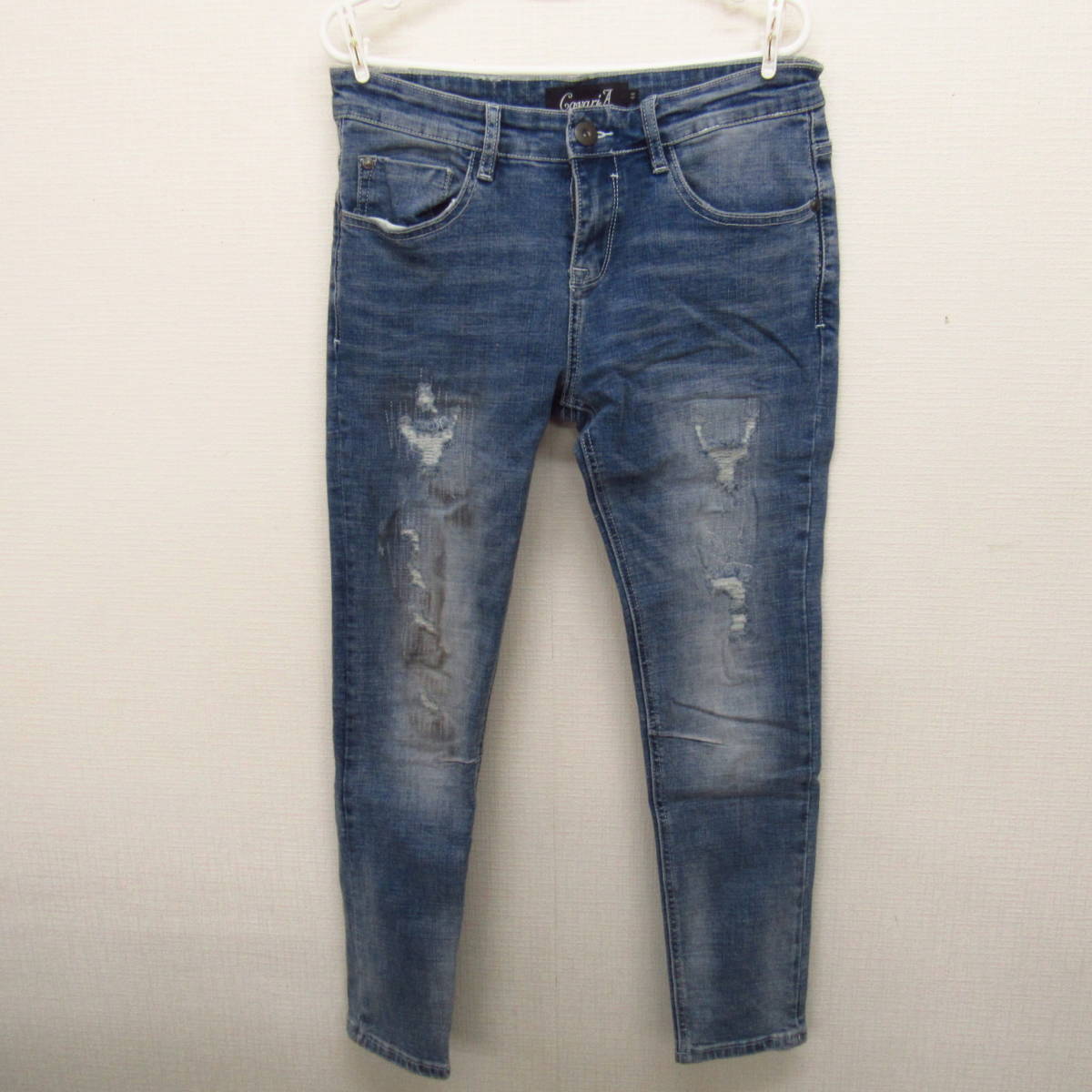 88-00663 送料無料 【中古品】 CavariA デニムダメージパンツ メンズ Mサイズ インディゴ拍卖