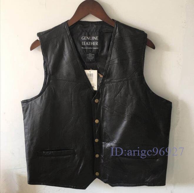 Q788☆新品レザーベスト ベスト 羊革 シープスキン 機関車 バイクベスト 革ジャン 本革 メンズファッションS~4XL拍卖