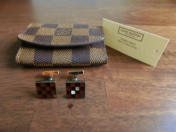 【難有】louis vuitton ルイ・ヴィトン ケース付 カフリンクス カフスボタン カフス シルバー ブトン ドゥ マンシェット ダミエ 16 四角 茶拍卖