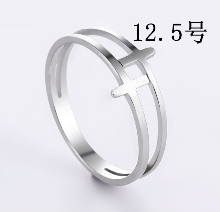 ダブル クロスリング シルバー 12.5号 ステンレス おしゃれ 指輪 十字架 クロス リング 12号拍卖