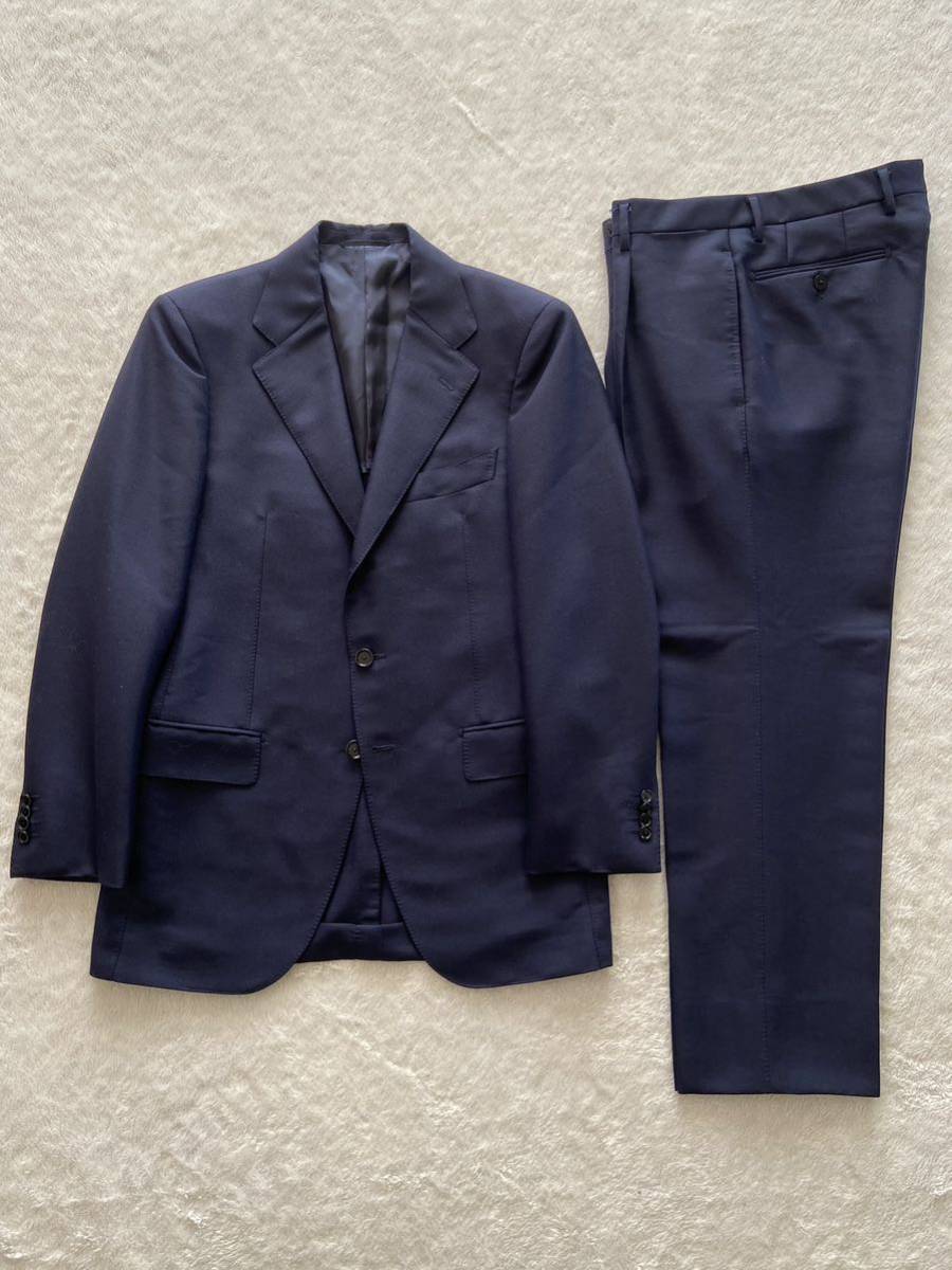 美品 SOVEREIGN size44 日本製 ネイビースーツ メンズ モヘア 濃紺 ネイビージャケット スラックス 紺ブレ ネイビーブレザー ソブリン拍卖