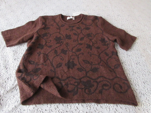 U)■タグ付き新品/約1万円/日本製■【Marisa Christina】■ポコポコ編み暖か毛45%混■重ね着にも♪茶系模様編みカットソー/セーター拍卖