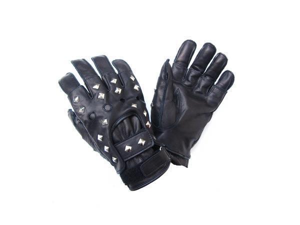 ★アメリカン スタッズ付ハーフフィンガー+3シーズンレザーの重ね着 2WAYレザーグローブ Lサイズ クールマックス装備拍卖