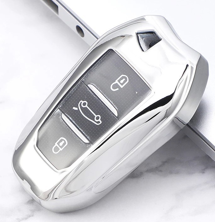 送料無料 プジョー/シトロエン シリコン キーケース 508/308/208/2008/5008/3008・DS3/4/5/6 C3 C5等 シルバー スマートキーカバー 新品拍卖